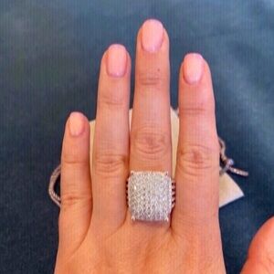 David Yurman Sparkling Silver Pavé Square Cocktail Ring sz7